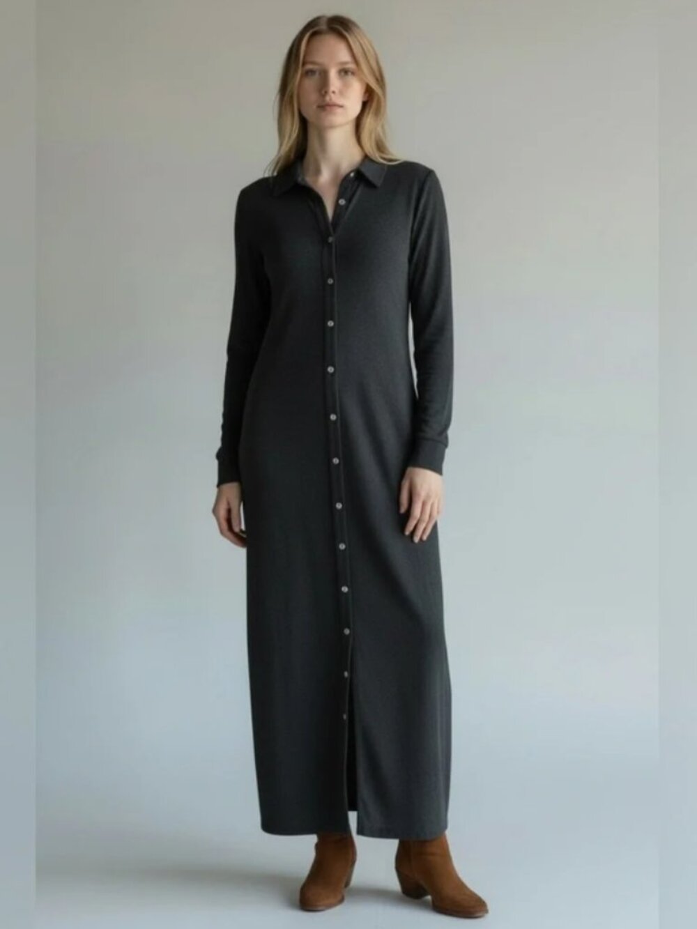 Faherty Charcoal Maxi Shirt Dress